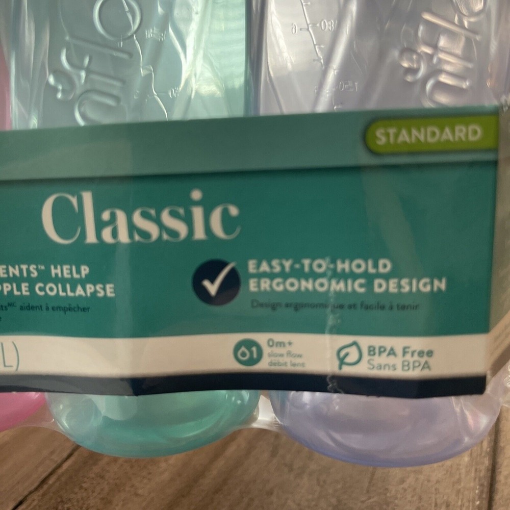 Evenflo Classic Baby Bottle‎ 8 oz. 3 Count Assorted Colors - Picture 2 of 3